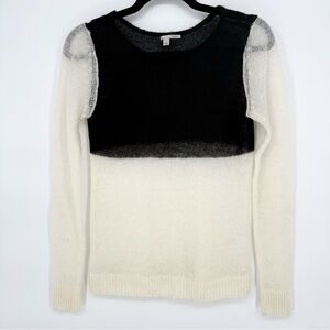 Halogen Mohair Wool Sheer Lightweight Colorblock Crew Neck Sweater Women’s Small